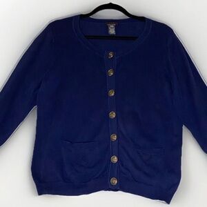 Navy Cardigan Sweater‎ Gold Nautical Sailor Button Sz M Academia Career Office